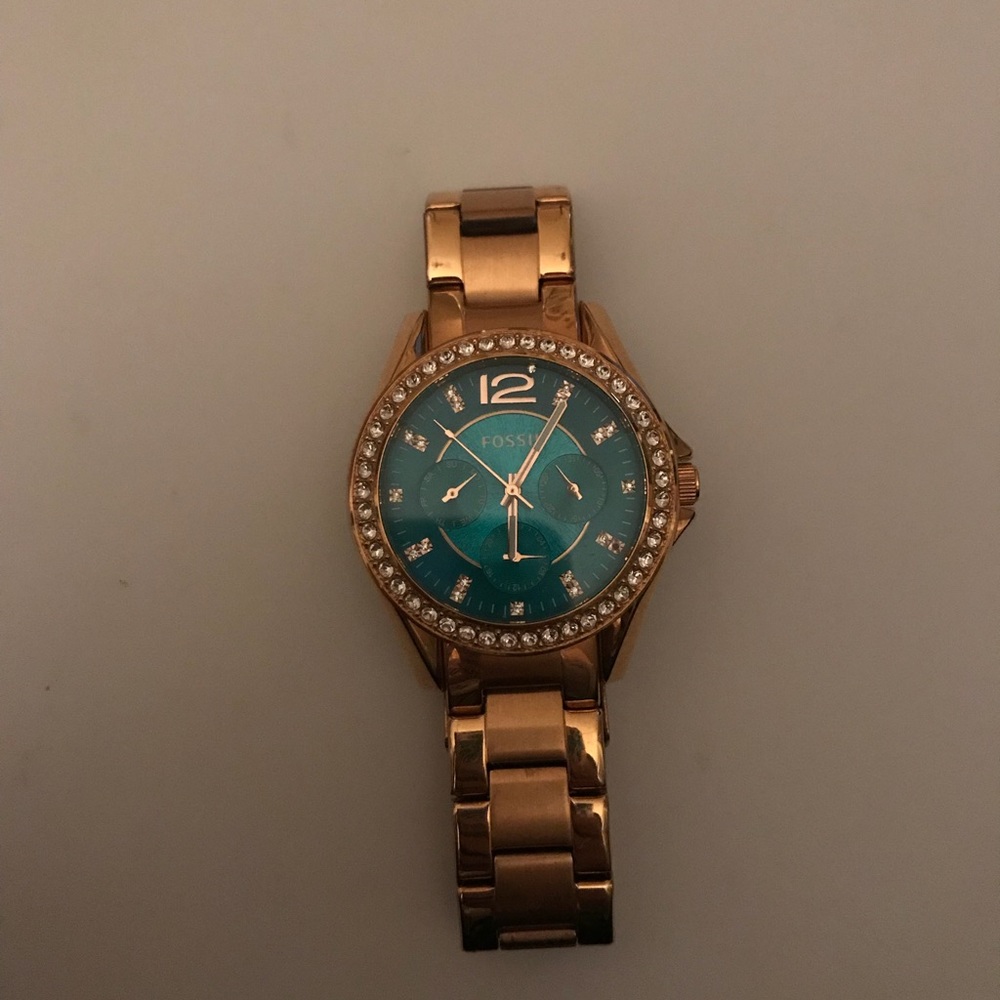 Gold and Teal Fossil Watch